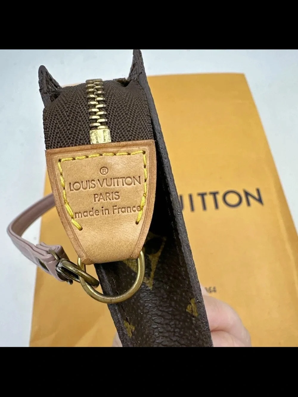 Louis Vuitton Monogram Mini Pochette in Brown with Natural Strap